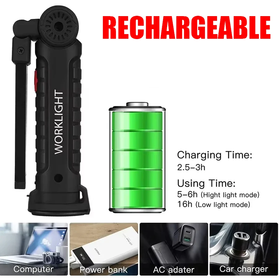 New Portable COB LED Flashligh - Renewable Energy Battery 评论和价格